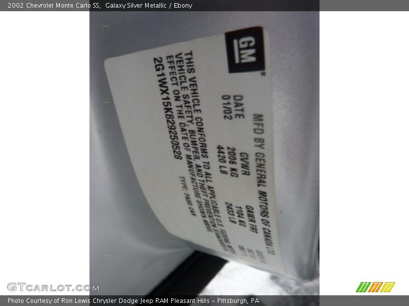Galaxy Silver Metallic / Ebony 2002 Chevrolet Monte Carlo SS