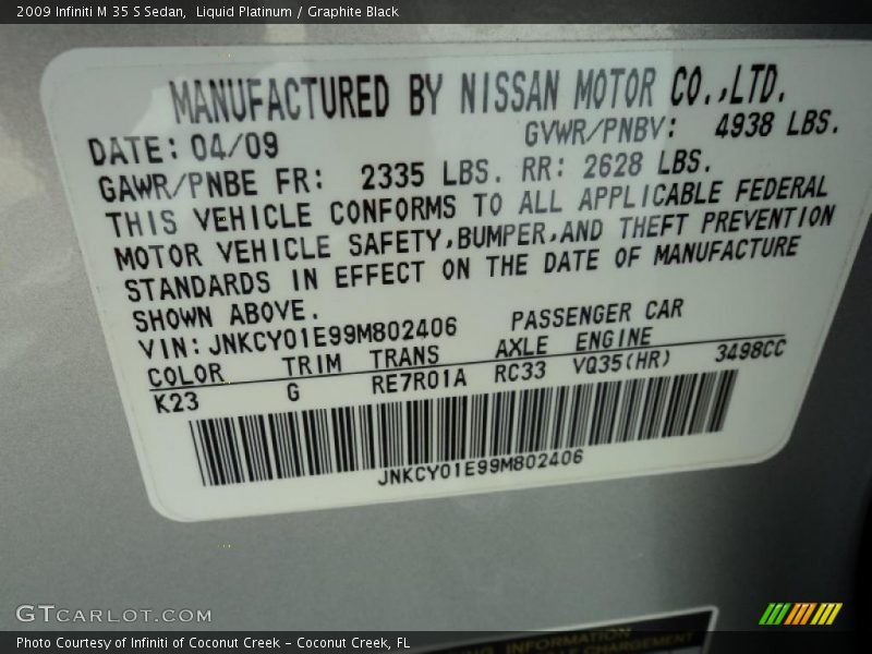 Liquid Platinum / Graphite Black 2009 Infiniti M 35 S Sedan