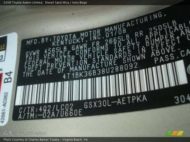 Desert Sand Mica / Ivory Beige 2008 Toyota Avalon Limited
