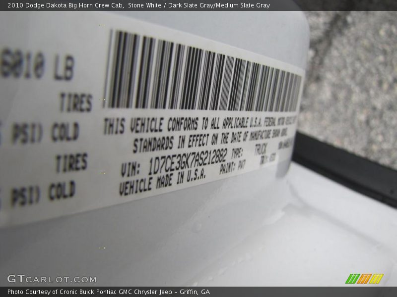 Stone White / Dark Slate Gray/Medium Slate Gray 2010 Dodge Dakota Big Horn Crew Cab
