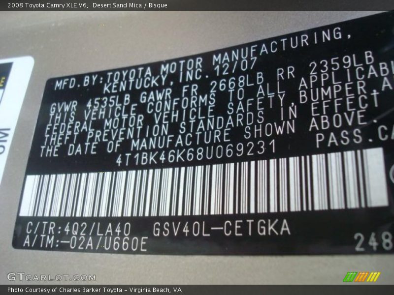 Desert Sand Mica / Bisque 2008 Toyota Camry XLE V6
