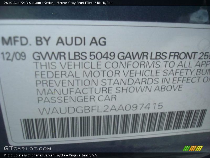 Meteor Gray Pearl Effect / Black/Red 2010 Audi S4 3.0 quattro Sedan