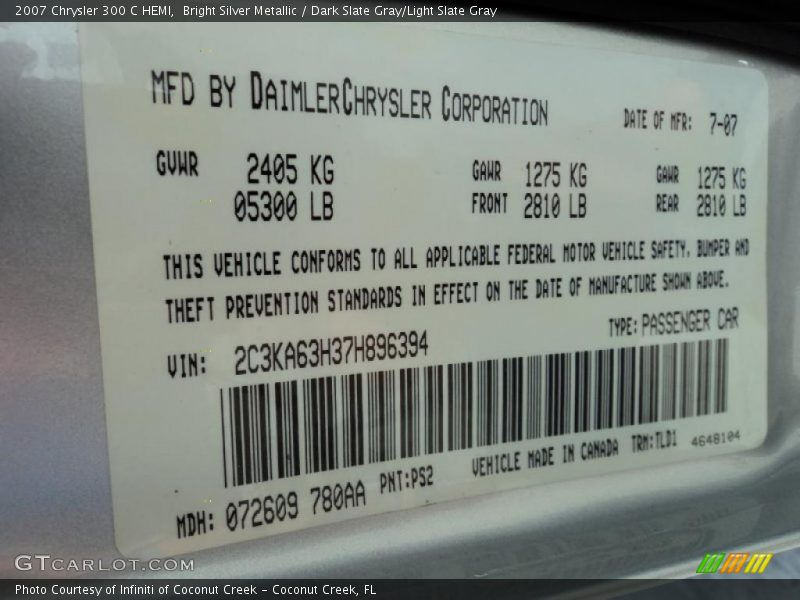 Bright Silver Metallic / Dark Slate Gray/Light Slate Gray 2007 Chrysler 300 C HEMI