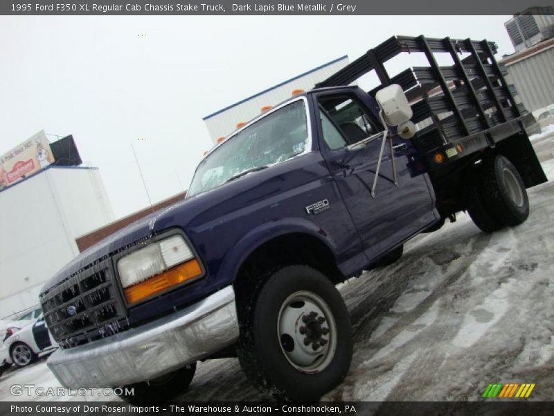 Dark Lapis Blue Metallic / Grey 1995 Ford F350 XL Regular Cab Chassis Stake Truck