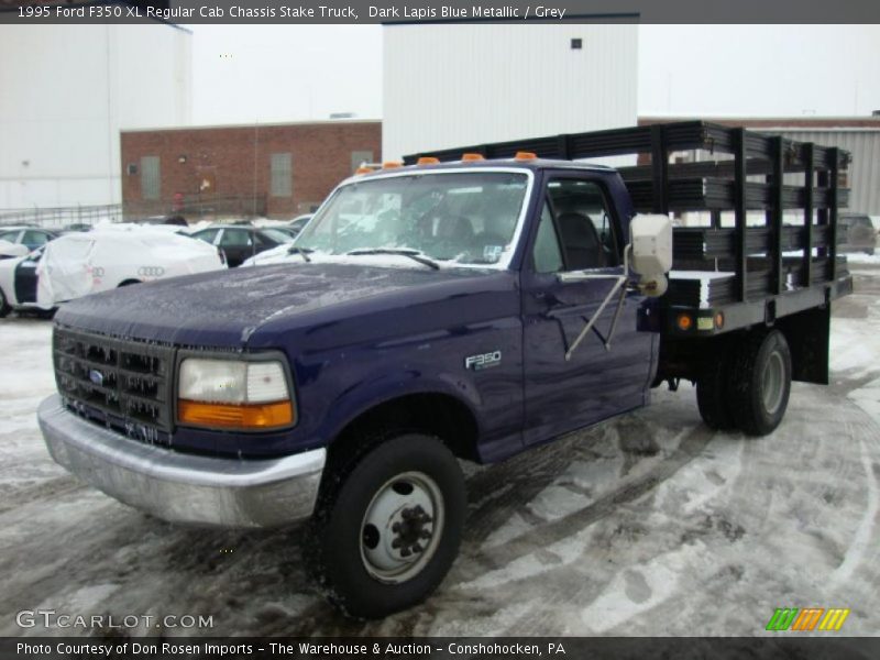 Dark Lapis Blue Metallic / Grey 1995 Ford F350 XL Regular Cab Chassis Stake Truck