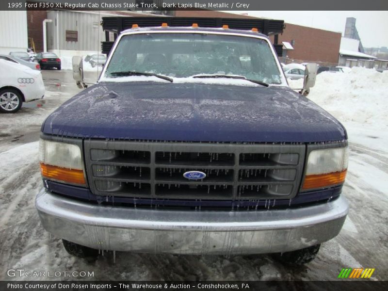 Dark Lapis Blue Metallic / Grey 1995 Ford F350 XL Regular Cab Chassis Stake Truck
