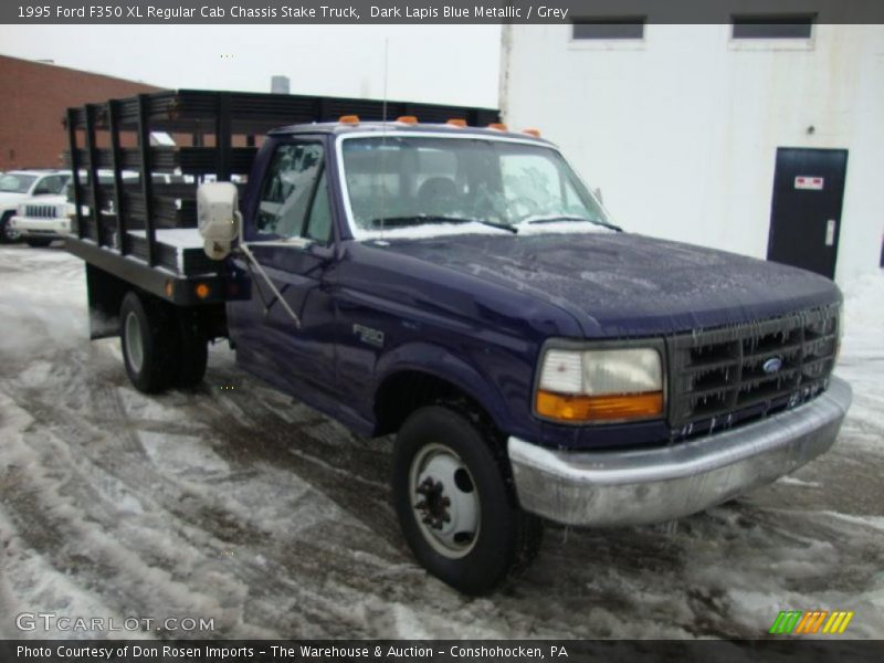 Dark Lapis Blue Metallic / Grey 1995 Ford F350 XL Regular Cab Chassis Stake Truck