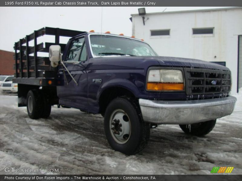 Dark Lapis Blue Metallic / Grey 1995 Ford F350 XL Regular Cab Chassis Stake Truck