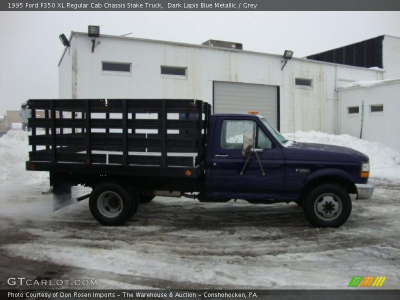 Dark Lapis Blue Metallic / Grey 1995 Ford F350 XL Regular Cab Chassis Stake Truck