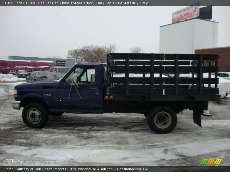 Dark Lapis Blue Metallic / Grey 1995 Ford F350 XL Regular Cab Chassis Stake Truck