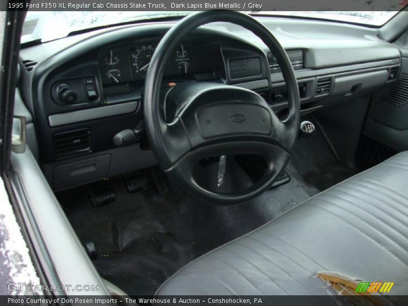 Dark Lapis Blue Metallic / Grey 1995 Ford F350 XL Regular Cab Chassis Stake Truck