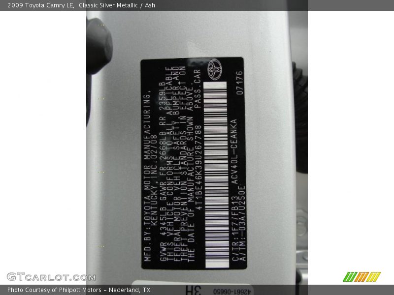 Classic Silver Metallic / Ash 2009 Toyota Camry LE