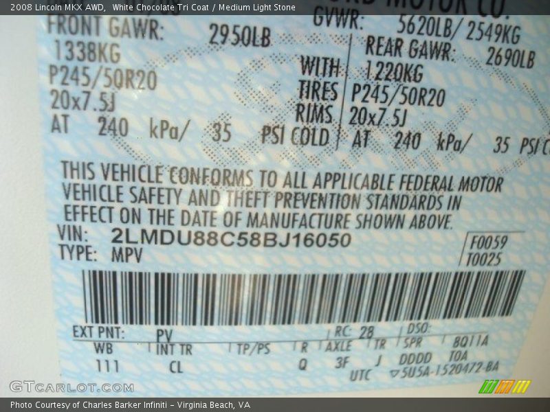 White Chocolate Tri Coat / Medium Light Stone 2008 Lincoln MKX AWD