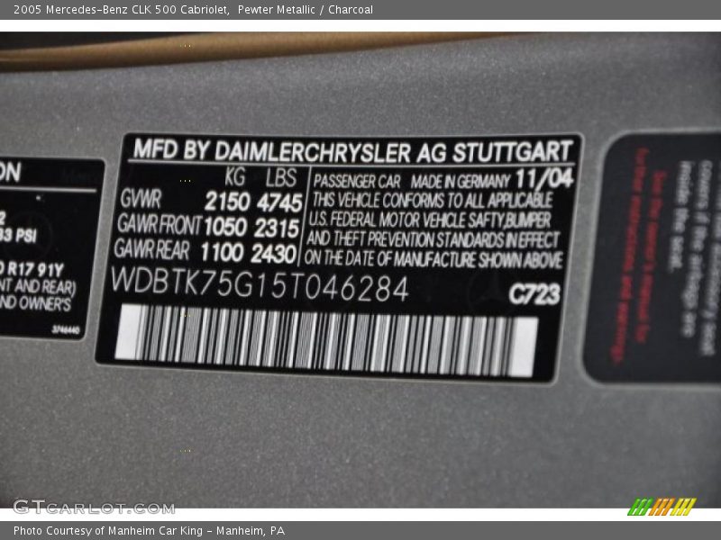 Pewter Metallic / Charcoal 2005 Mercedes-Benz CLK 500 Cabriolet