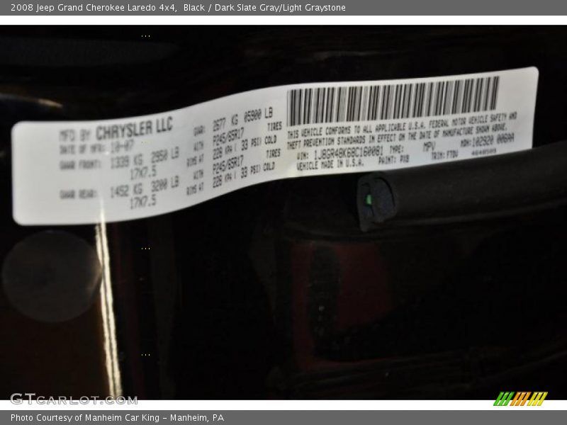 Black / Dark Slate Gray/Light Graystone 2008 Jeep Grand Cherokee Laredo 4x4