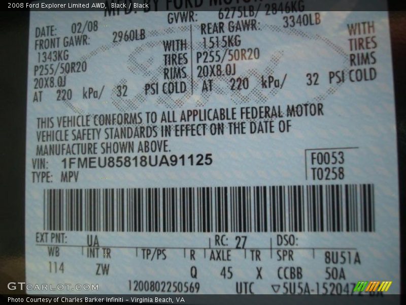 2008 Explorer Limited AWD Black Color Code UA
