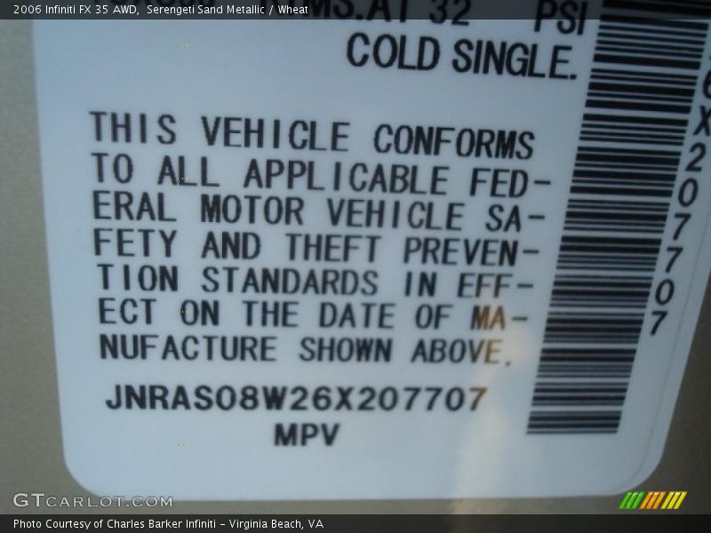 Serengeti Sand Metallic / Wheat 2006 Infiniti FX 35 AWD