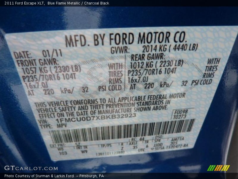 Blue Flame Metallic / Charcoal Black 2011 Ford Escape XLT