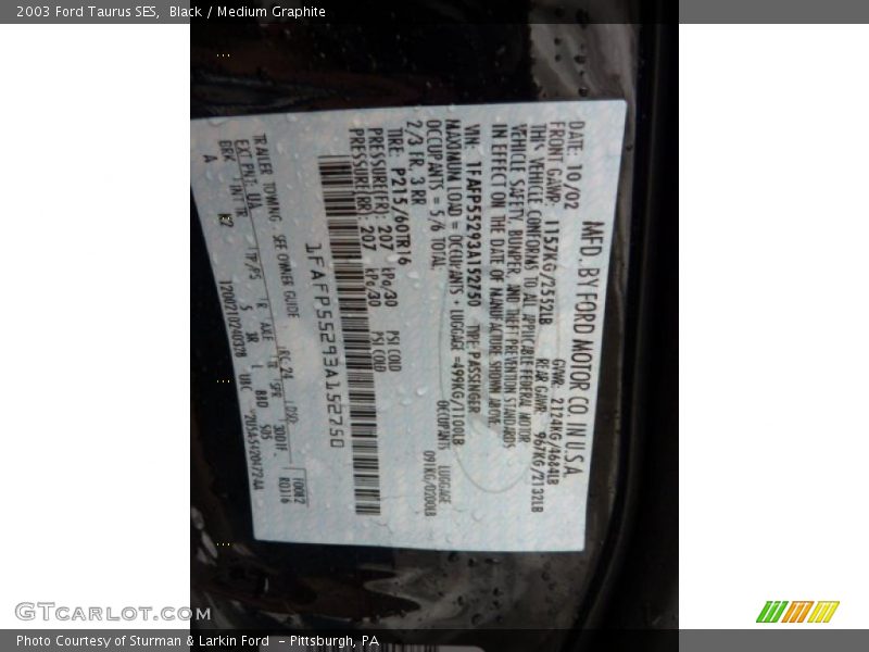 Black / Medium Graphite 2003 Ford Taurus SES