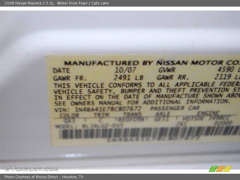 Winter Frost Pearl / Cafe Latte 2008 Nissan Maxima 3.5 SL