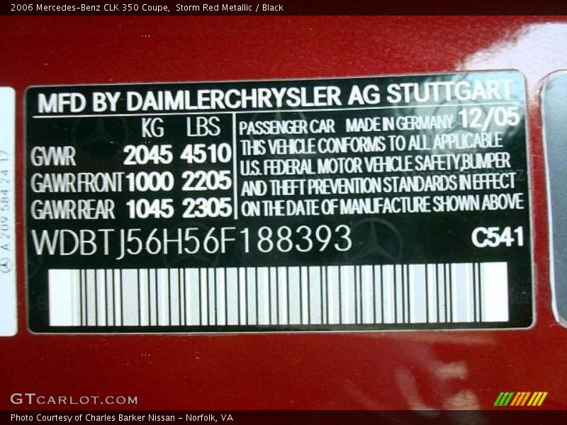 Storm Red Metallic / Black 2006 Mercedes-Benz CLK 350 Coupe