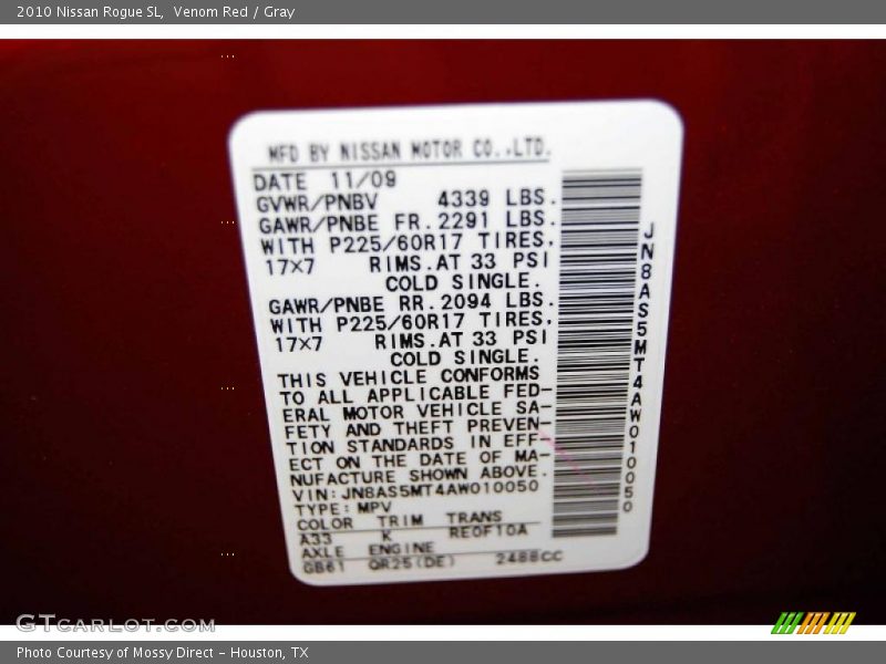 Venom Red / Gray 2010 Nissan Rogue SL