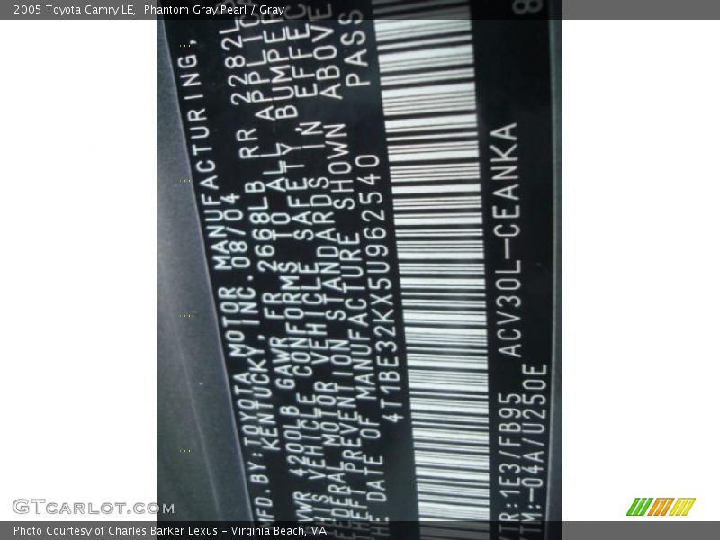 Phantom Gray Pearl / Gray 2005 Toyota Camry LE