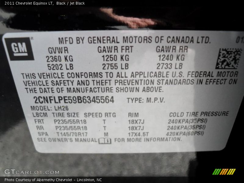Black / Jet Black 2011 Chevrolet Equinox LT