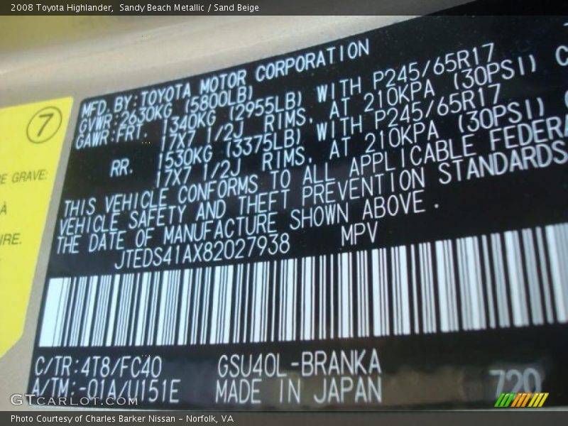 Sandy Beach Metallic / Sand Beige 2008 Toyota Highlander