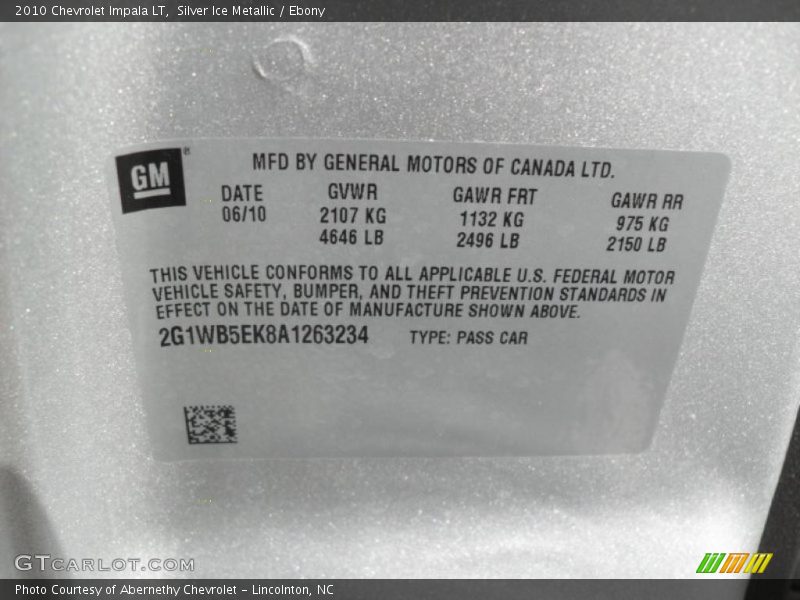 Silver Ice Metallic / Ebony 2010 Chevrolet Impala LT