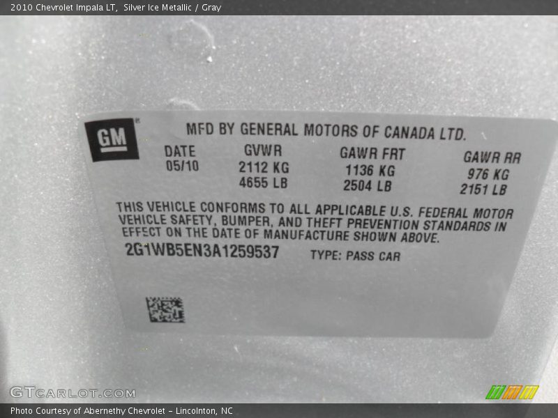 Silver Ice Metallic / Gray 2010 Chevrolet Impala LT