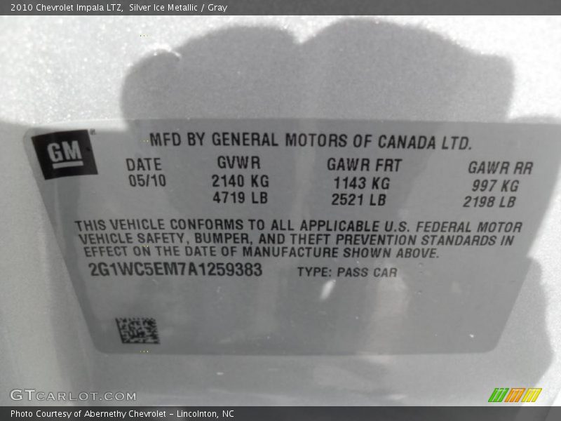 Silver Ice Metallic / Gray 2010 Chevrolet Impala LTZ