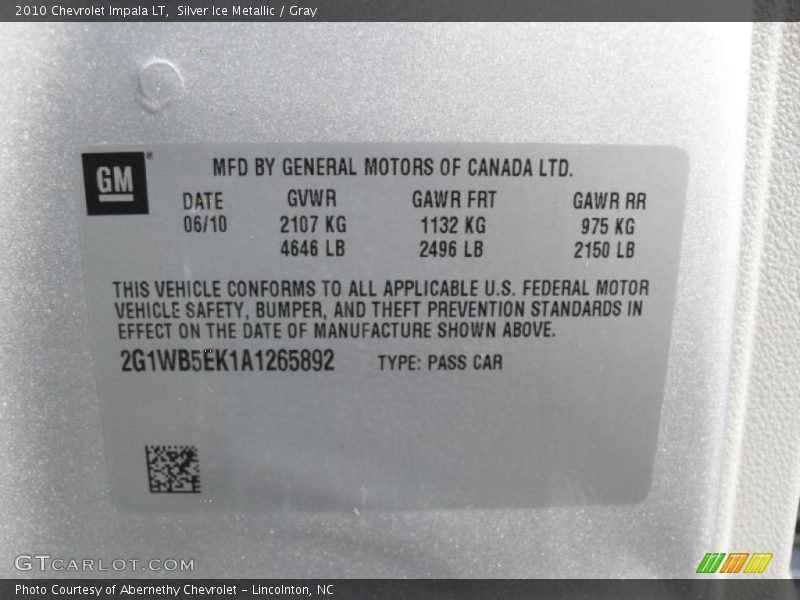 Silver Ice Metallic / Gray 2010 Chevrolet Impala LT