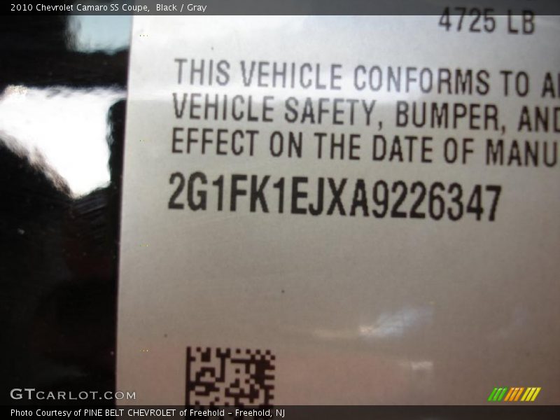 Black / Gray 2010 Chevrolet Camaro SS Coupe