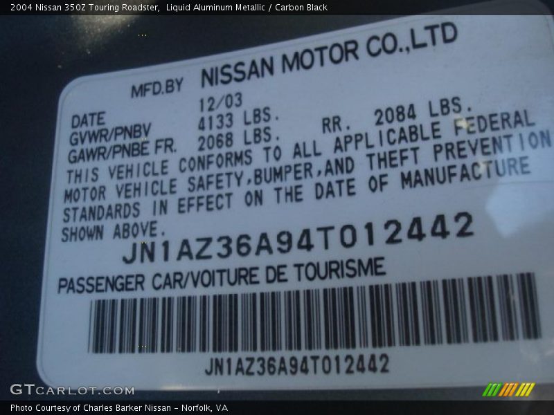 Liquid Aluminum Metallic / Carbon Black 2004 Nissan 350Z Touring Roadster