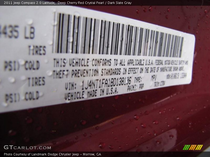 Deep Cherry Red Crystal Pearl / Dark Slate Gray 2011 Jeep Compass 2.0 Latitude