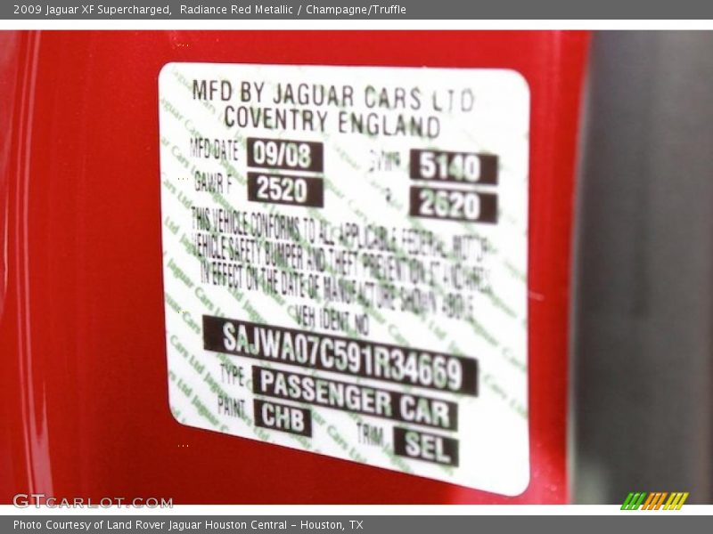 Radiance Red Metallic / Champagne/Truffle 2009 Jaguar XF Supercharged