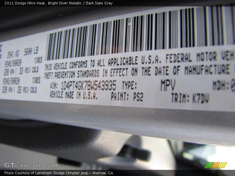 Bright Silver Metallic / Dark Slate Gray 2011 Dodge Nitro Heat
