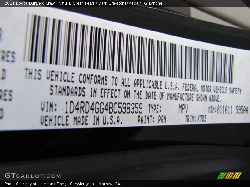 Natural Green Pearl / Dark Graystone/Medium Graystone 2011 Dodge Durango Crew