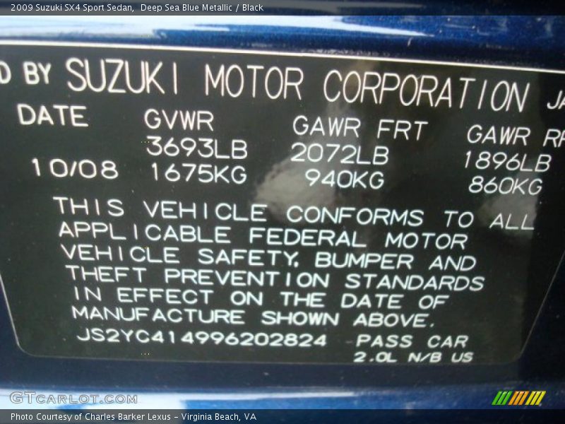 Deep Sea Blue Metallic / Black 2009 Suzuki SX4 Sport Sedan
