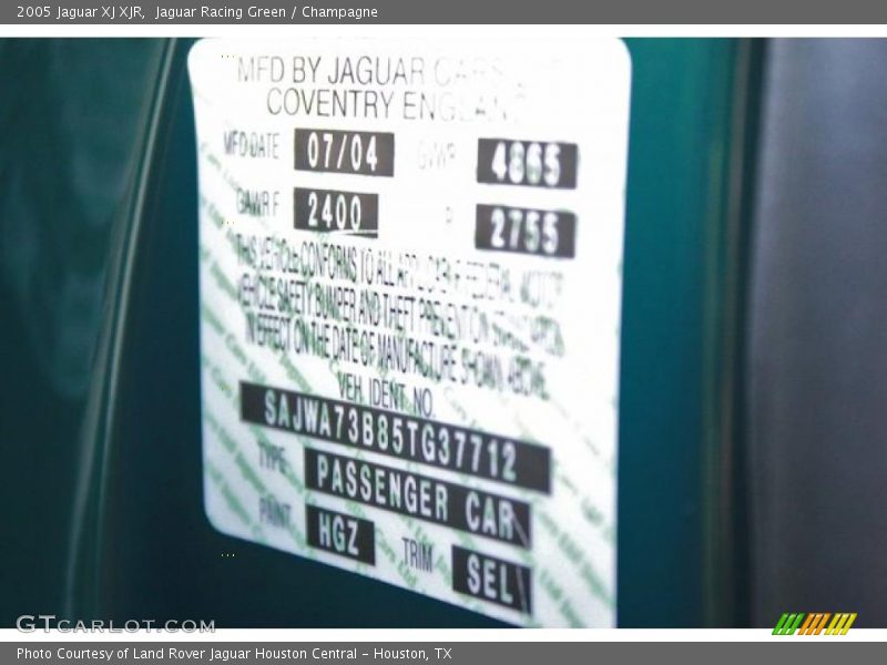 2005 XJ XJR Jaguar Racing Green Color Code HGZ