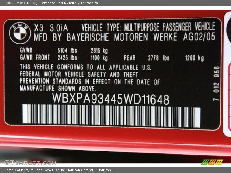 Info Tag of 2005 X3 3.0i
