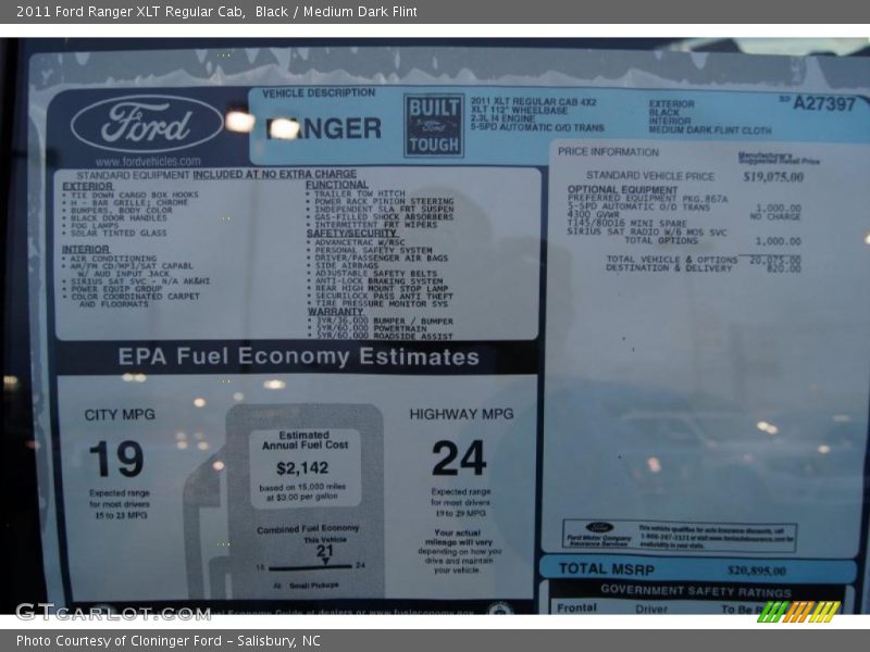  2011 Ranger XLT Regular Cab Window Sticker