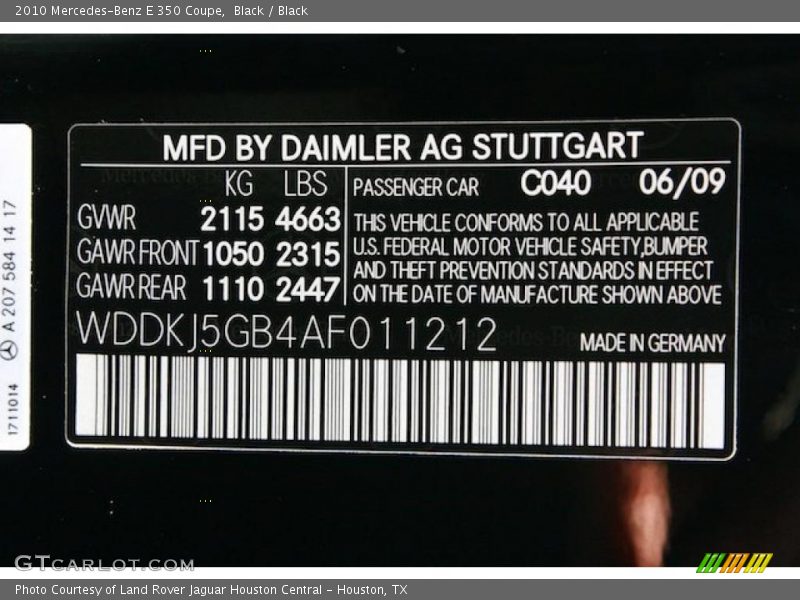 Black / Black 2010 Mercedes-Benz E 350 Coupe