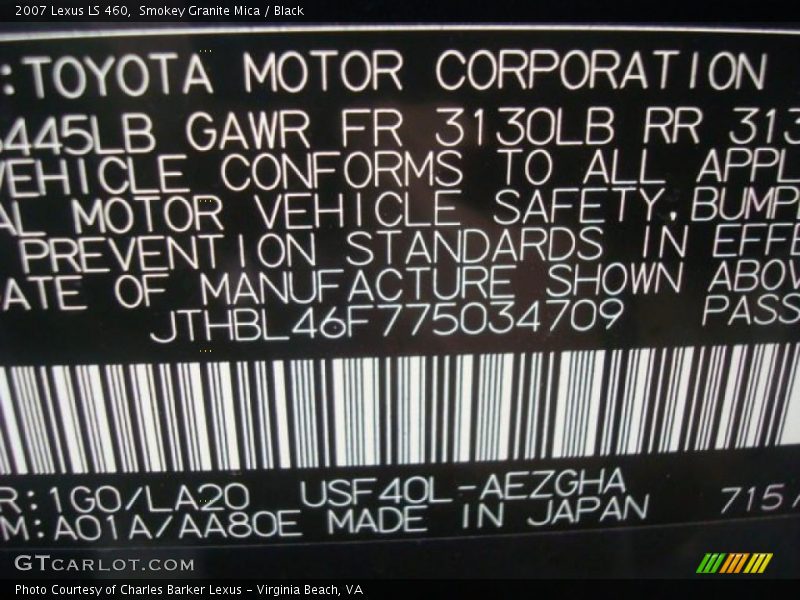 Smokey Granite Mica / Black 2007 Lexus LS 460