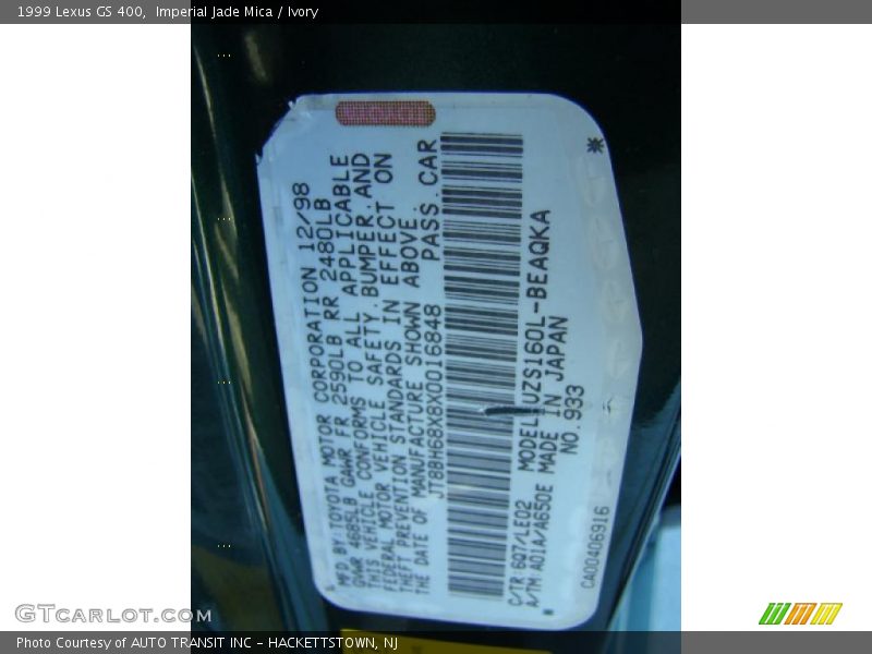 Imperial Jade Mica / Ivory 1999 Lexus GS 400