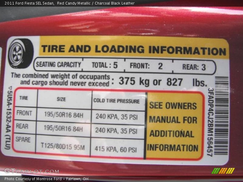 Info Tag of 2011 Fiesta SEL Sedan