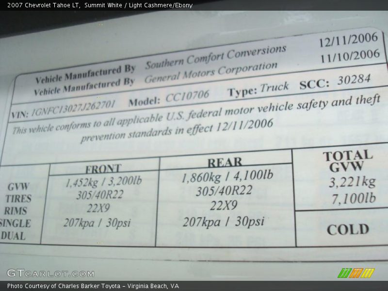 Summit White / Light Cashmere/Ebony 2007 Chevrolet Tahoe LT