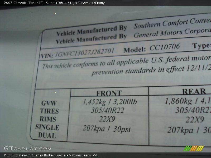 Summit White / Light Cashmere/Ebony 2007 Chevrolet Tahoe LT