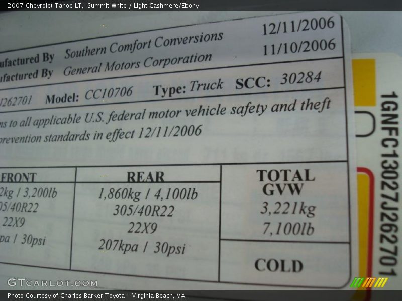 Summit White / Light Cashmere/Ebony 2007 Chevrolet Tahoe LT